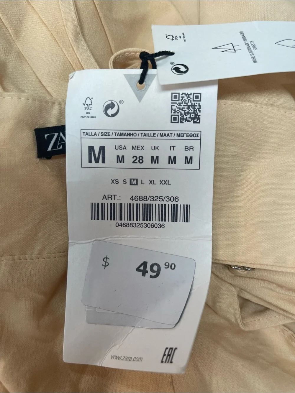 Zara Cutout Ruched Linen Mini Dress Tan Peach